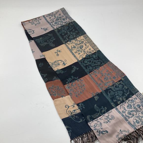 Pazuki Silk Patchwork Scarf Made In England 10.5 x 60 - Picture 6 of 13